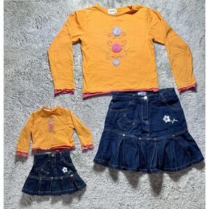 Vintage Y2K My Twinn Matching Doll & Girl Outfit Sz Med Denim Skirt Embroidered